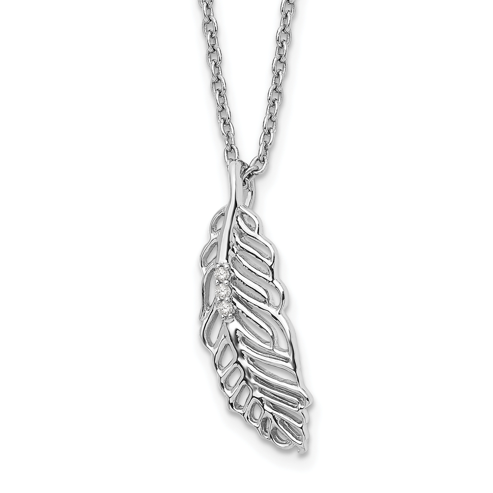 925 Sterling Silver Rhodium-plated 18 Inch Diamond Feather Necklace, 2" Ext.